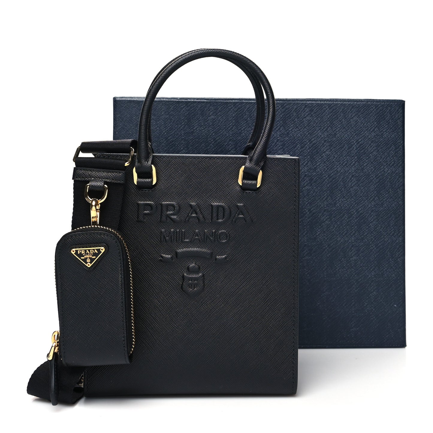 Saffiano Lux Embossed Logo Mini Shoulder Bag Black