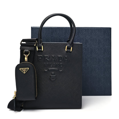 Prada Saffiano Lux Embossed Logo Mini Shoulder Bag Black 11 of 11