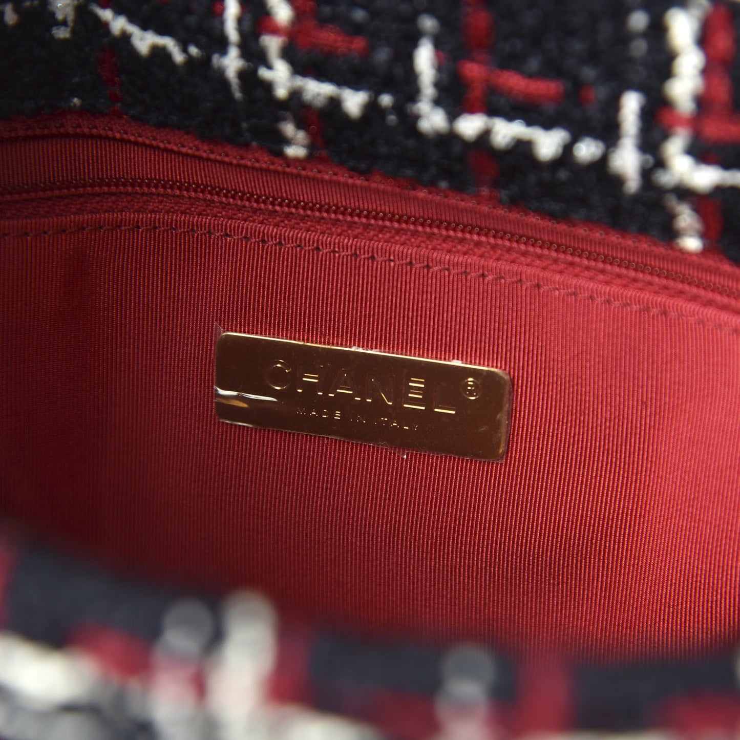 Tweed Quilted Large 19 Flap Navy Blue White Red