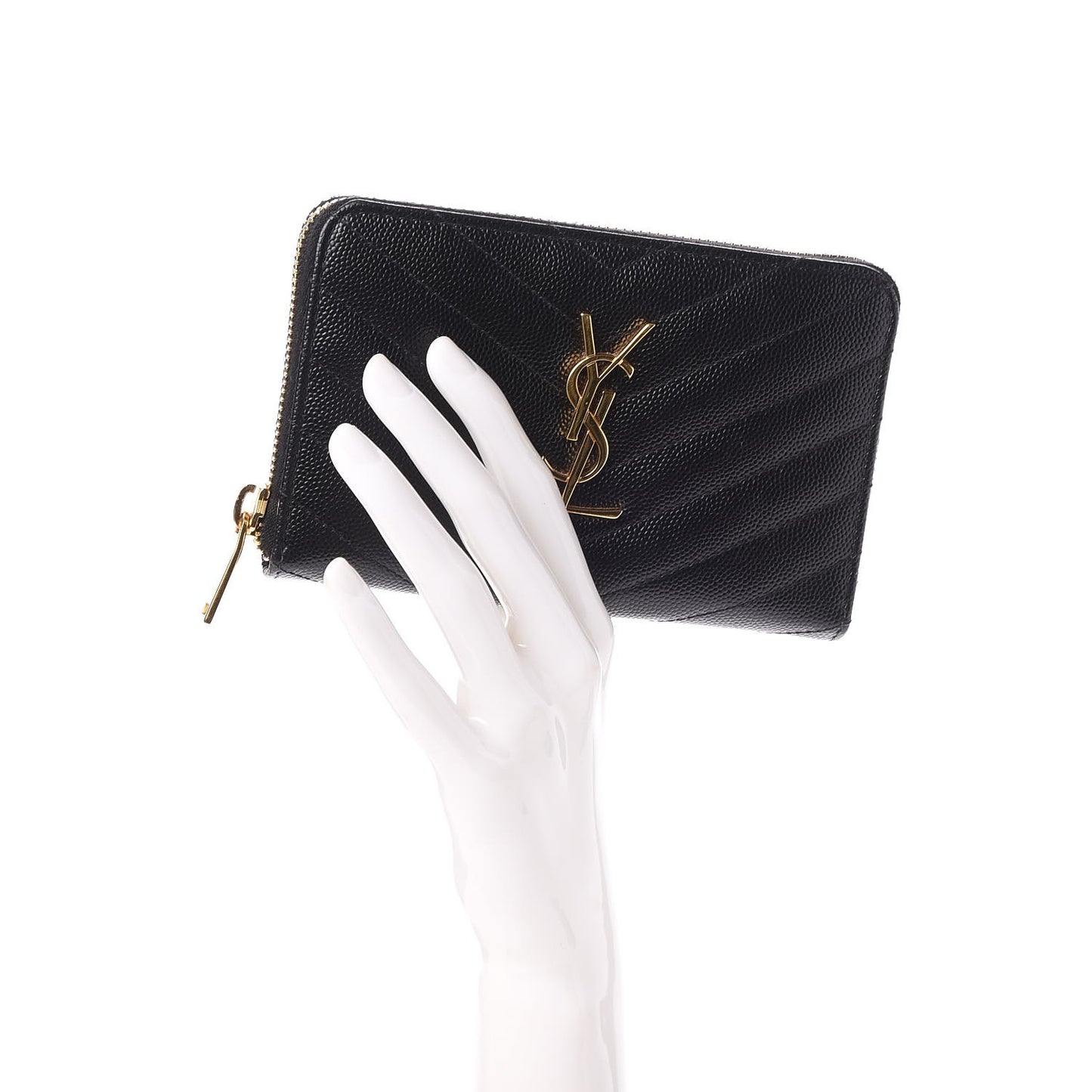 Grain De Poudre Matelasse Chevron Monogram Zip Around Wallet Black