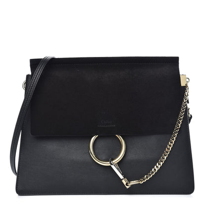 Chloe Suede Calfskin Medium Faye Shoulder Bag Black 1 of 9