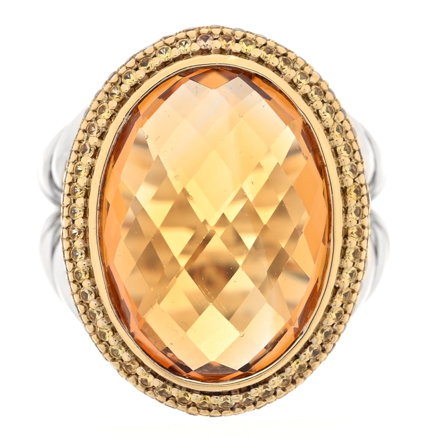 Sterling Silver 18K Yellow Gold Citrine Yellow Sapphire 17mm Oval Albion Statement Ring 54 7
