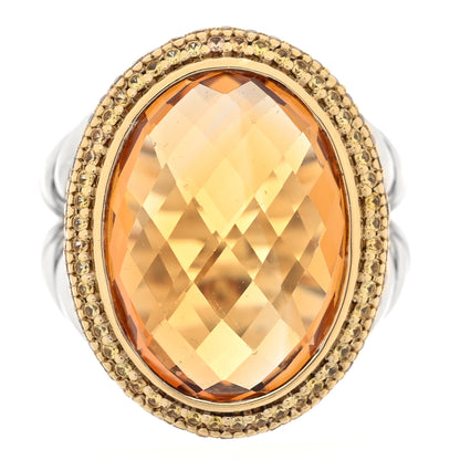 David Yurman Sterling Silver 18K Yellow Gold Citrine Yellow Sapphire 17mm Oval Albion Statement Ring 54 7 2 of 8
