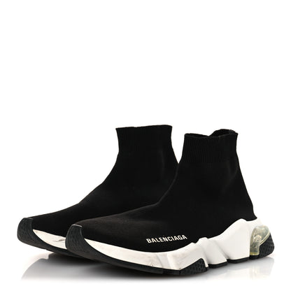 Balenciaga Neoprene Knit Womens Speed Clear Sole Sneakers 37 Black White 4 of 13