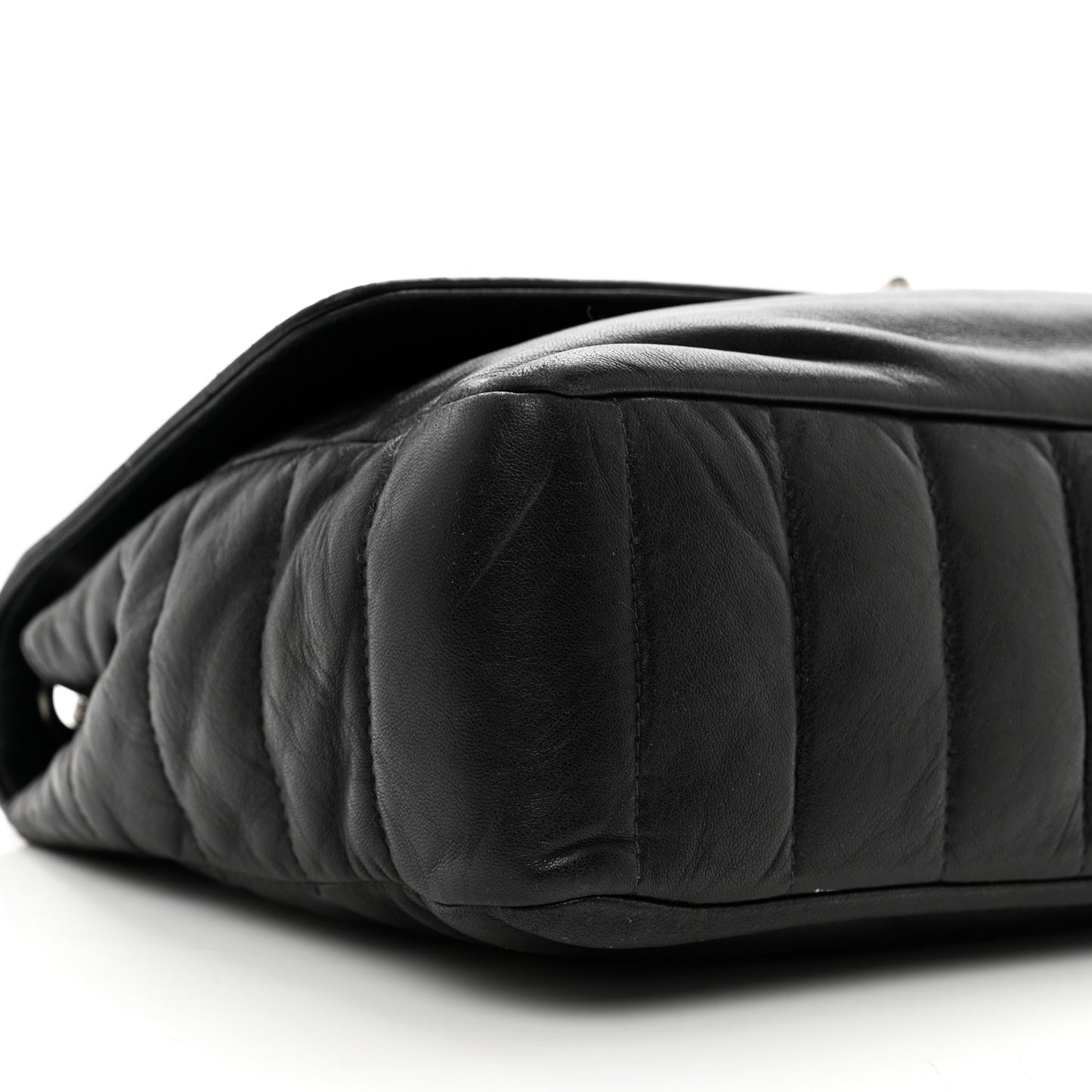 Lambskin Horizontal Quilt Jumbo Mademoiselle Flap Black