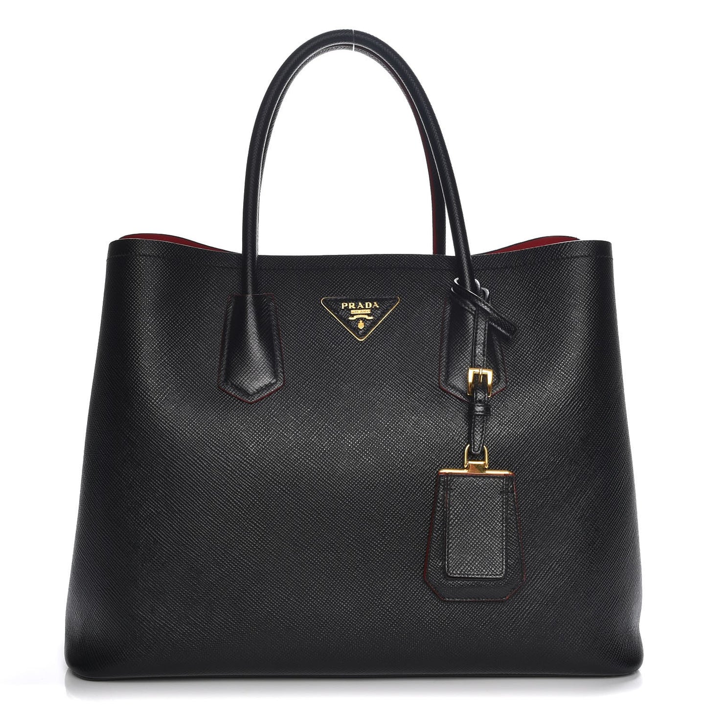 Saffiano Cuir Large Double Bag Nero Black Ciliegia