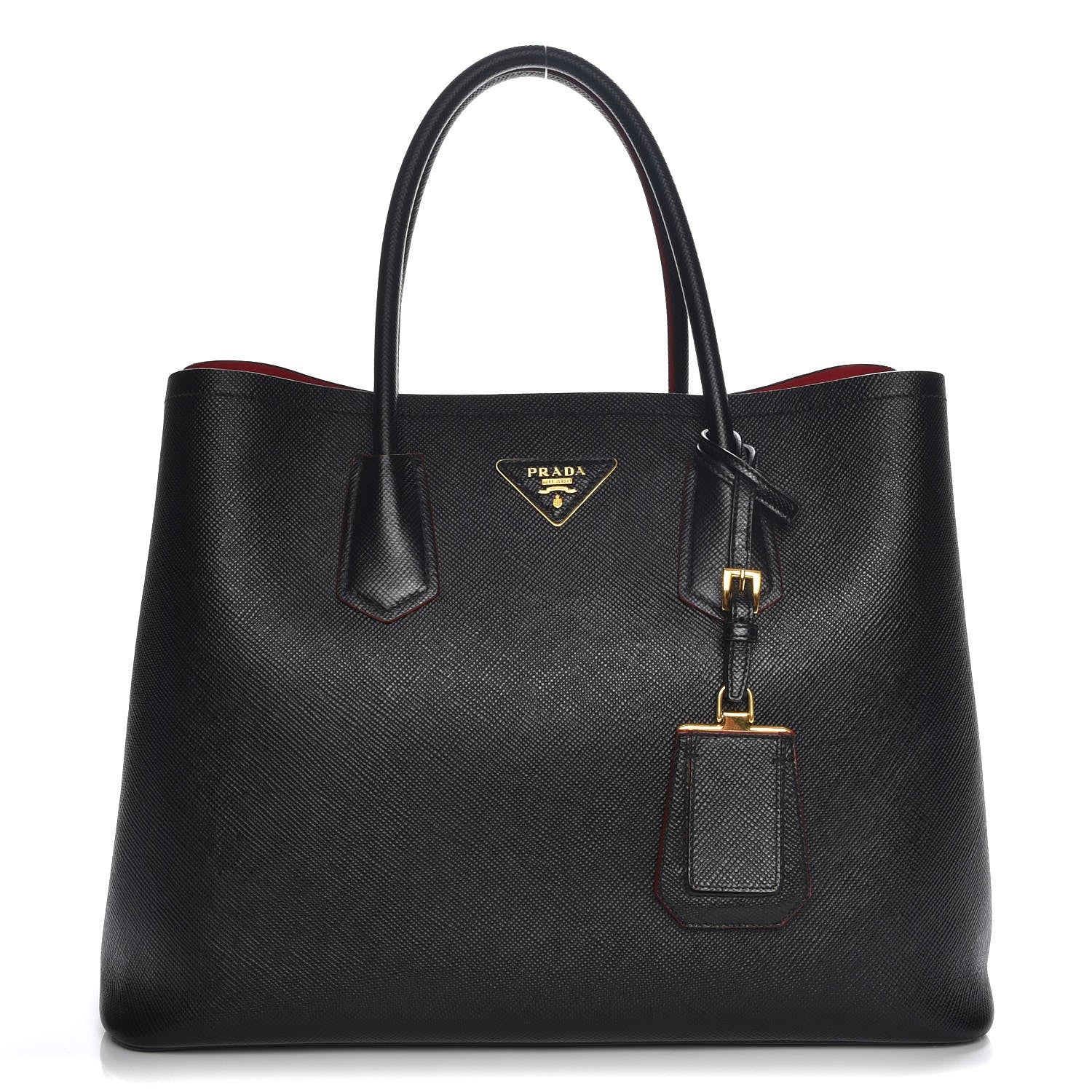 Prada Saffiano Cuir Large Double Bag Nero Black Ciliegia 1 of 7