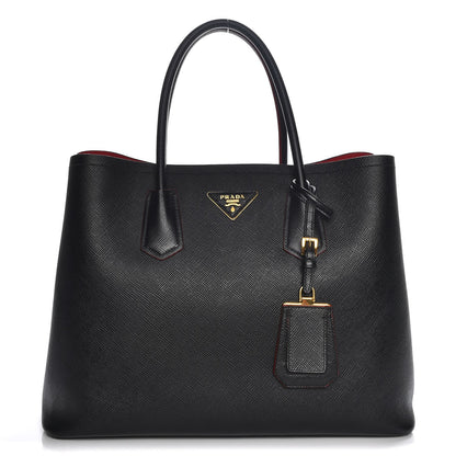 Prada Saffiano Cuir Large Double Bag Nero Black Ciliegia 1 of 7