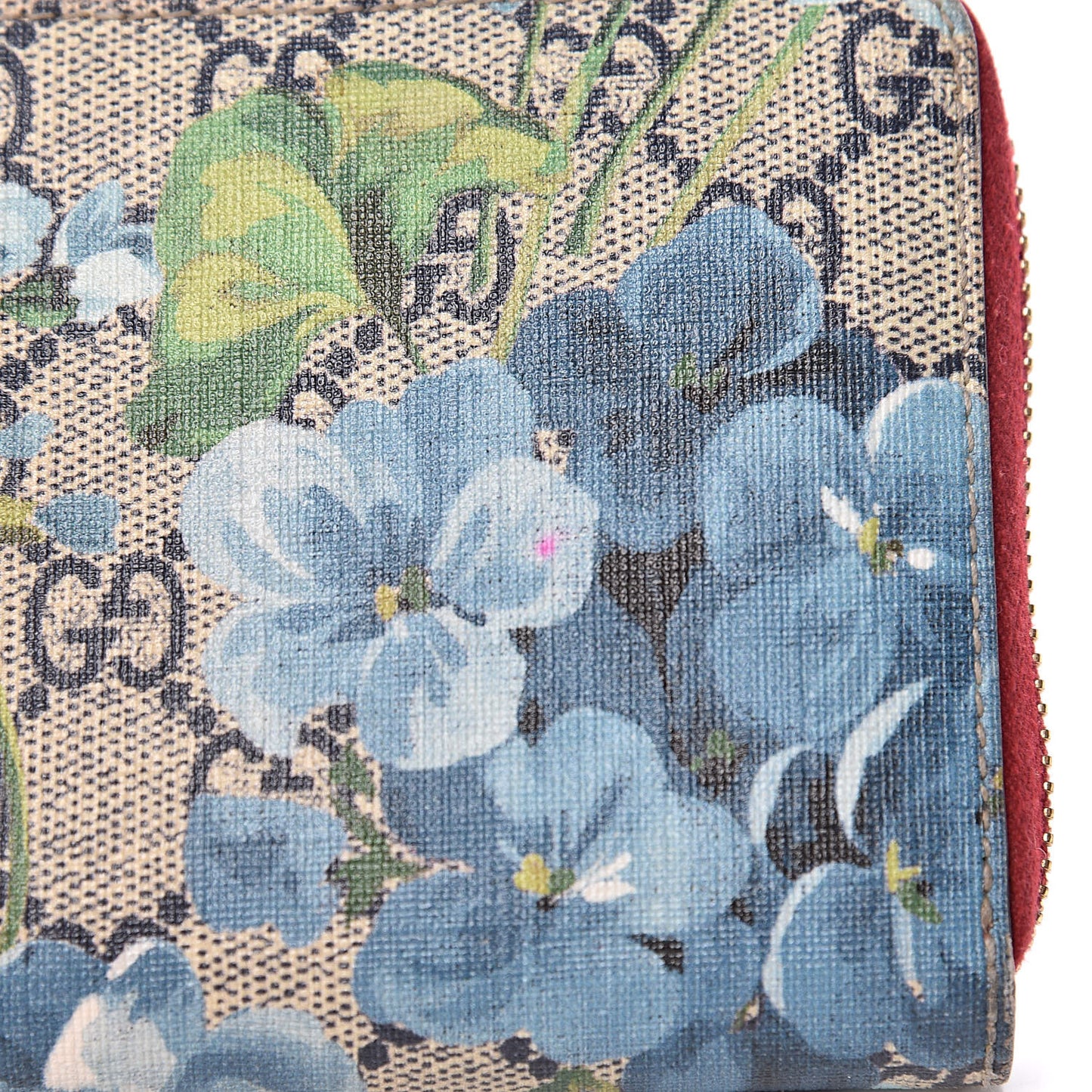 GG Supreme Monogram Blooms Zip Around Wallet Blue Red