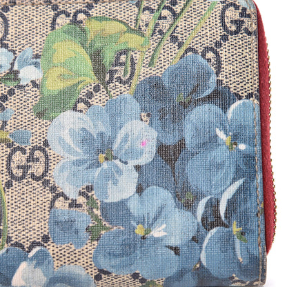 Gucci GG Supreme Monogram Blooms Zip Around Wallet Blue Red 9 of 14