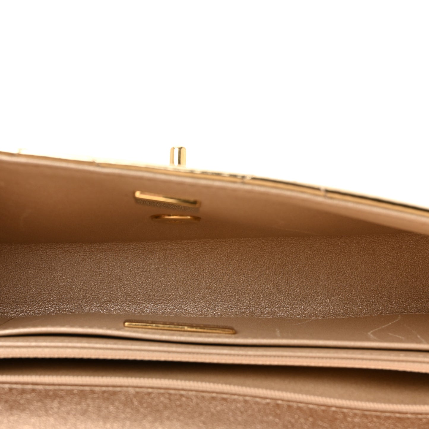 Metallic Mirror Calfskin Large Top Handle Clutch With Chain Light Gold