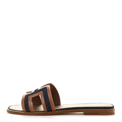 Hermes Calfskin Denim Oran Sandals 38 Bleu Brut Gold 1 of 8