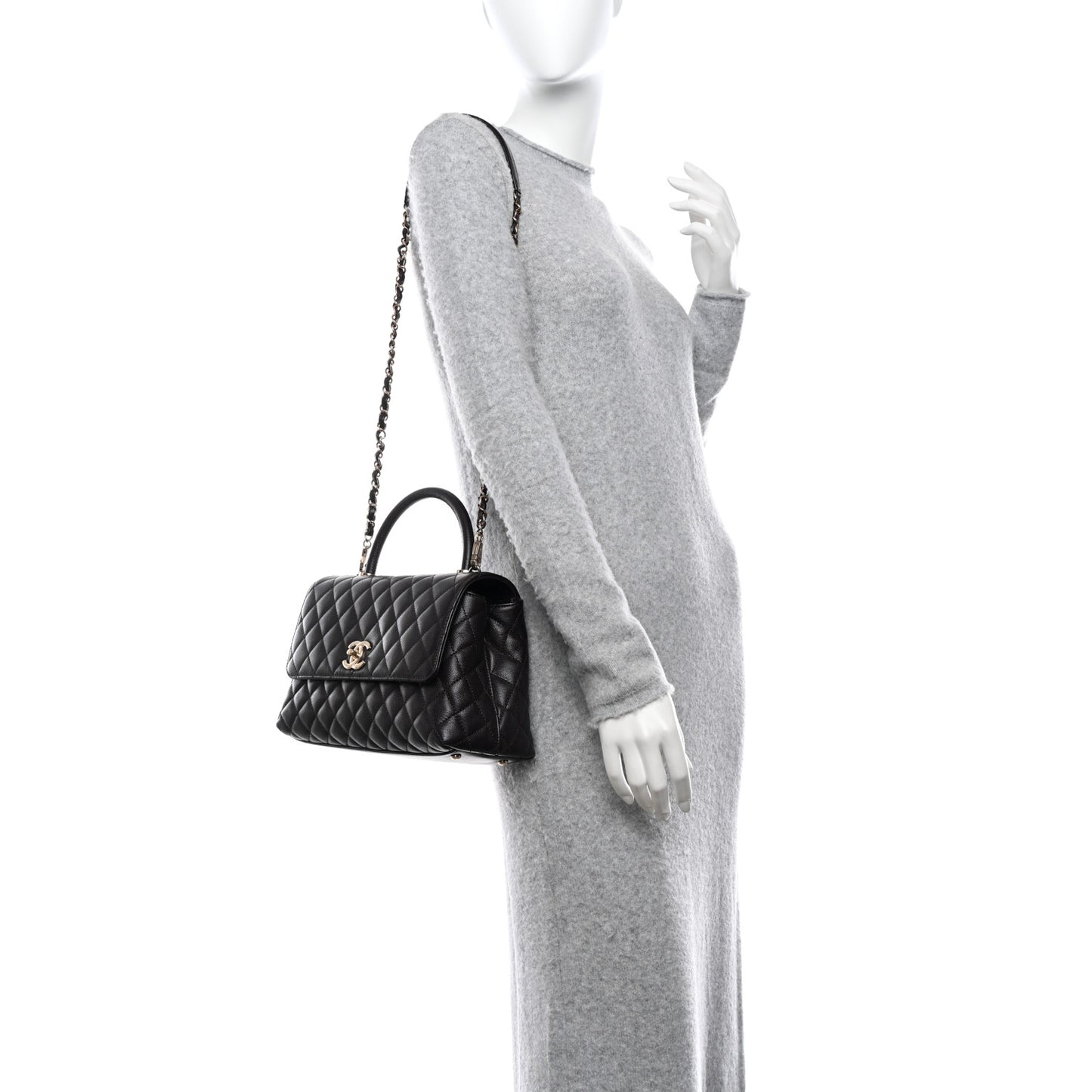 Caviar Quilted Small Coco Handle Flap Dark Brown