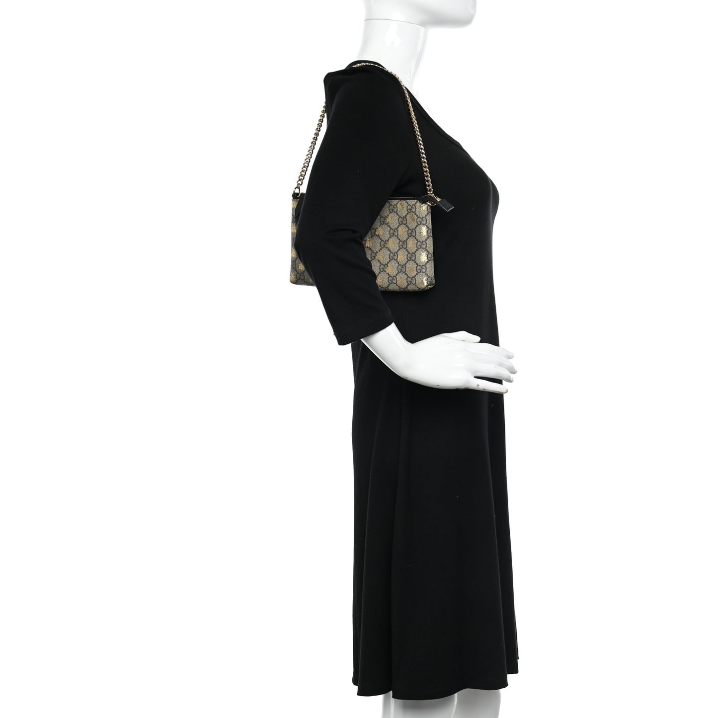 GG Supreme Monogram Bees Wrist Wallet Beige Black