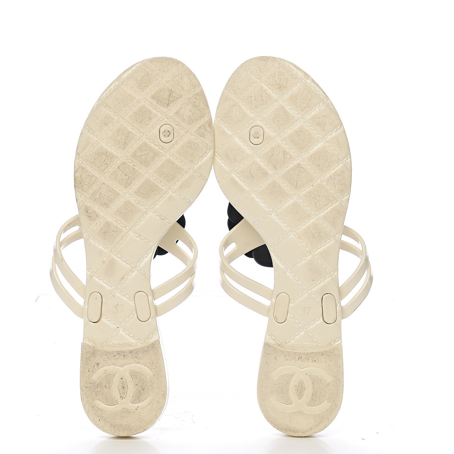 Chanel Jelly Camellia Thong Sandals 37 Ivory Black 5 of 9