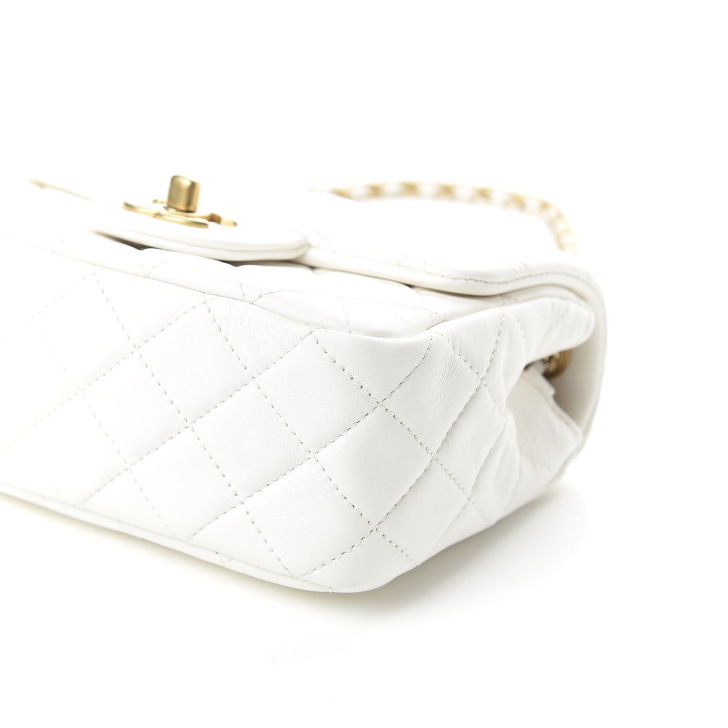 Lambskin Quilted Mini Pearl Crush Flap White