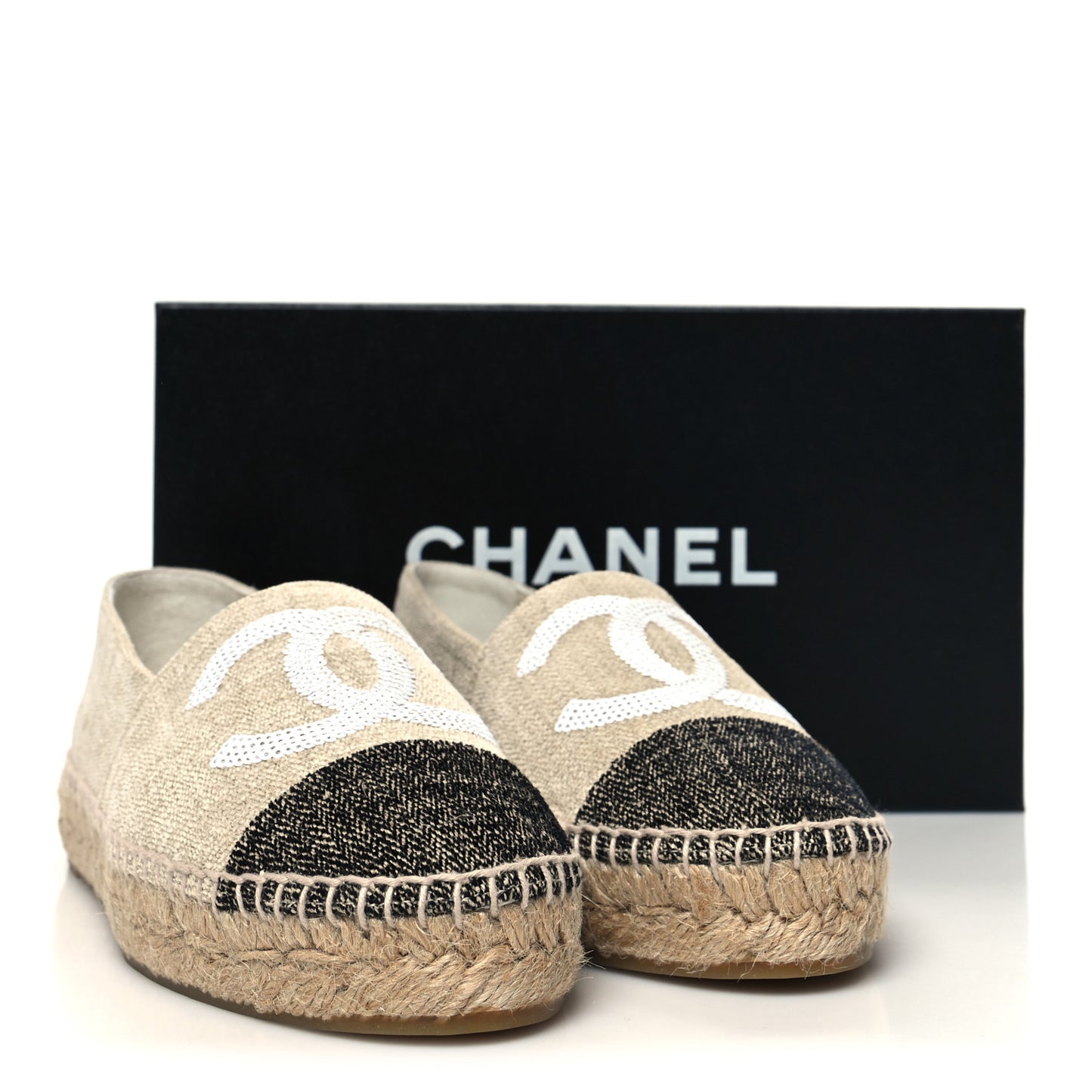 Toile Sequin CC Espadrilles 36 Beige Black