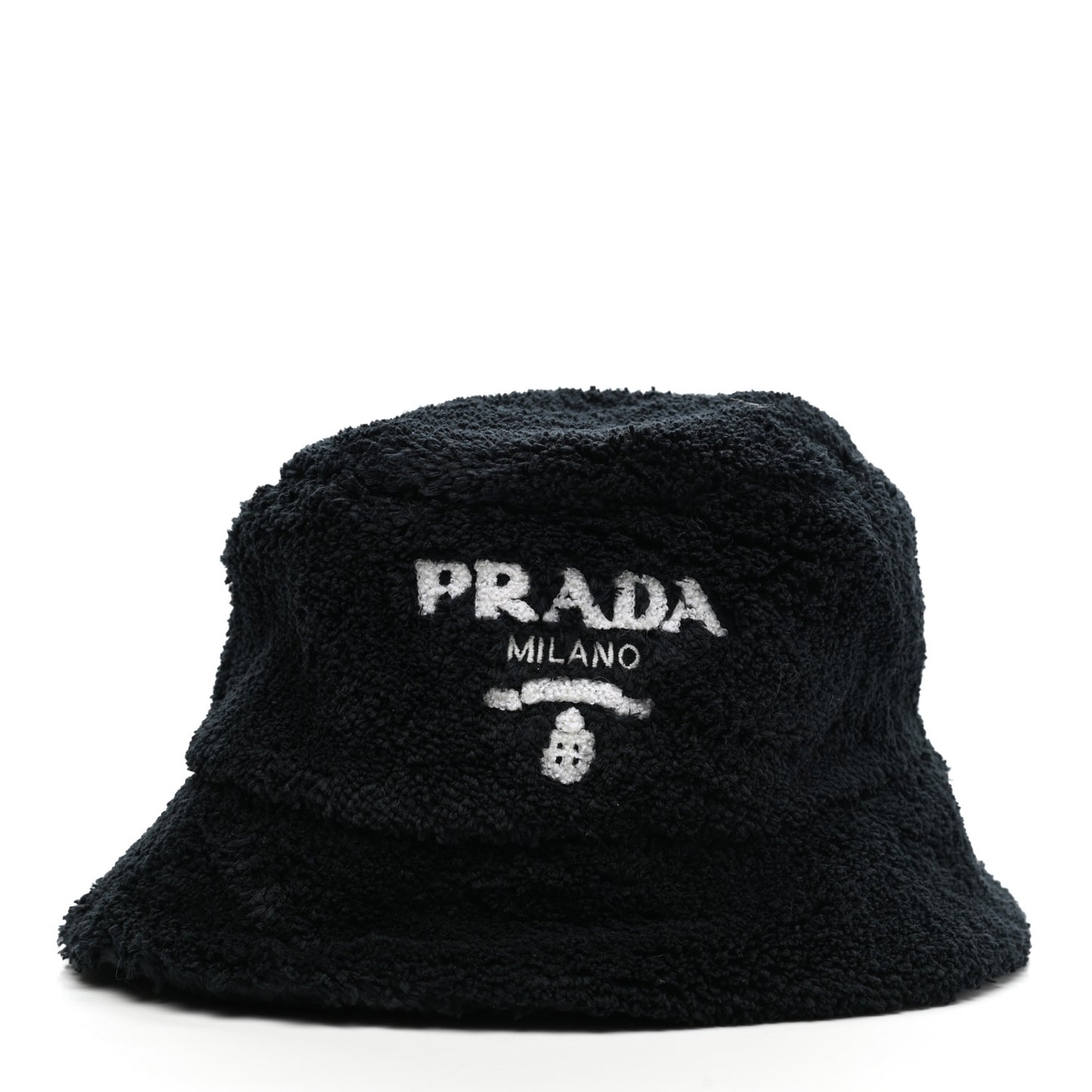 Terry Cloth Logo Embroidered Womens Bucket Hat M Black White