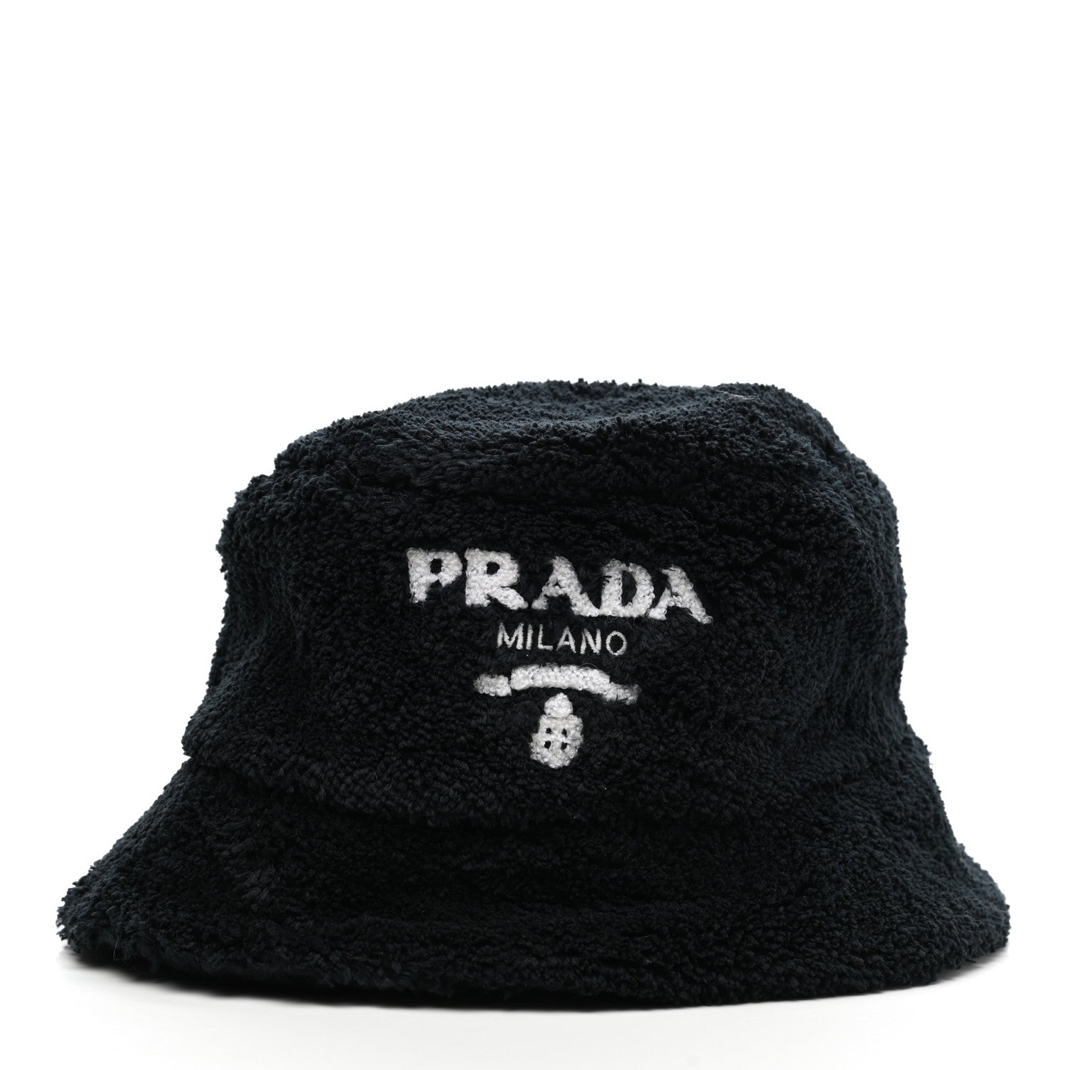 Prada Terry Cloth Logo Embroidered Womens Bucket Hat M Black White 5 of 8
