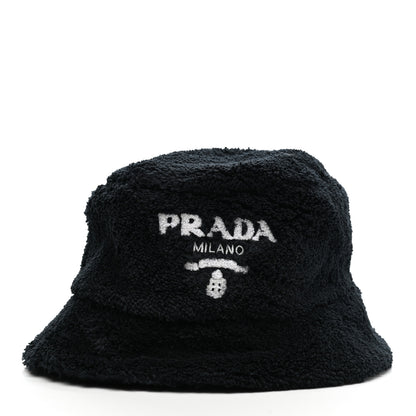 Prada Terry Cloth Logo Embroidered Womens Bucket Hat M Black White 5 of 8