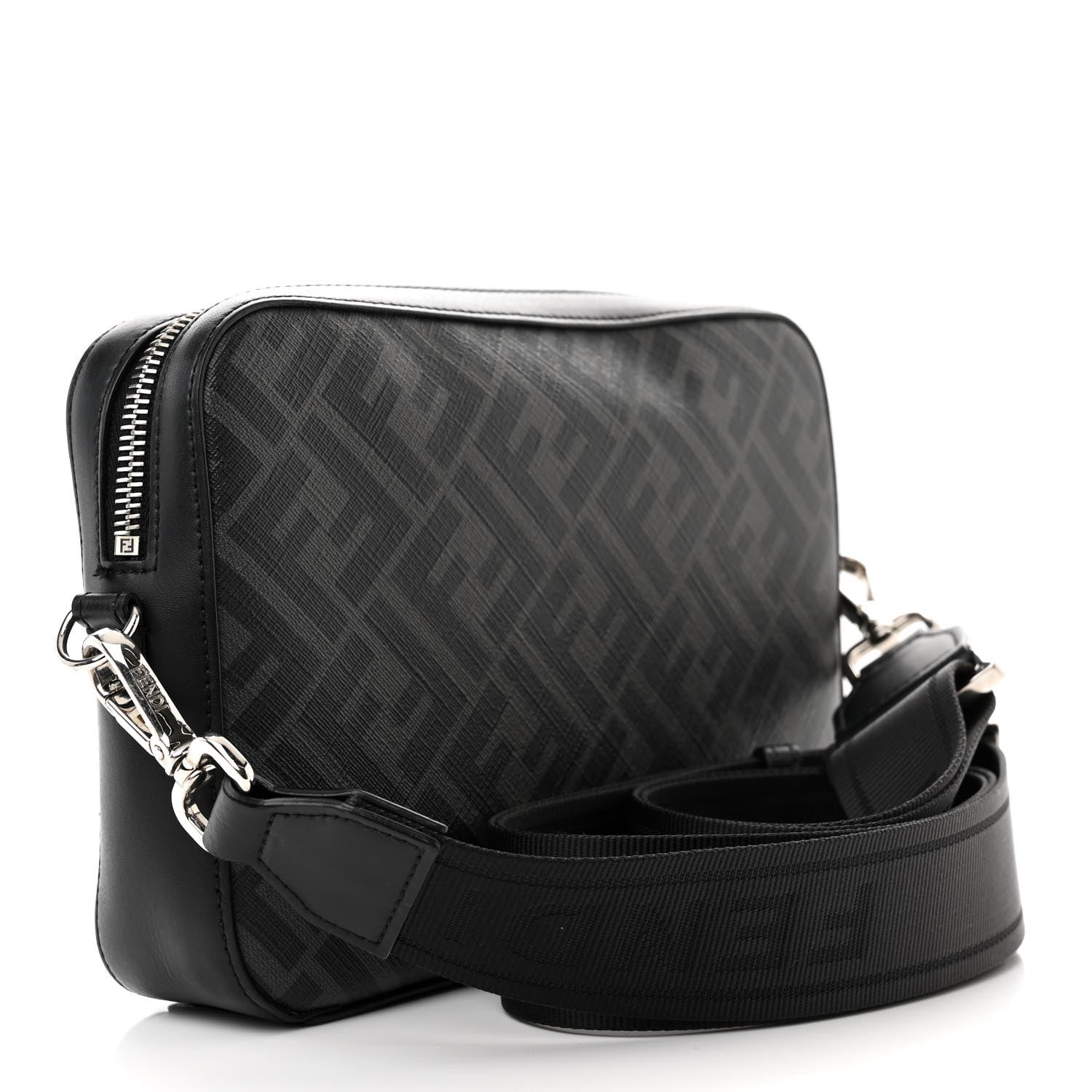 Fendi Glazed Fabric Vitello Liberty FF 1974 Diagonal Medium Camera Case Black Sunflower 3 of 10
