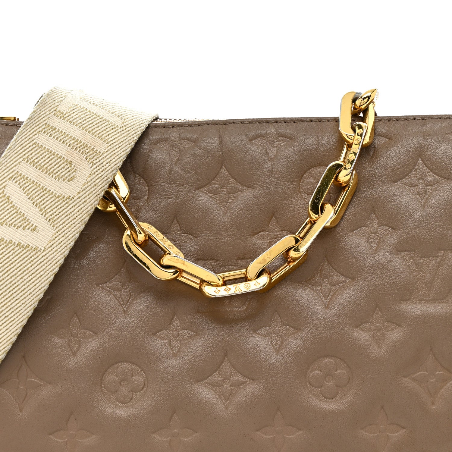 Louis Vuitton Lambskin Embossed Monogram Coussin PM Taupe 1779523