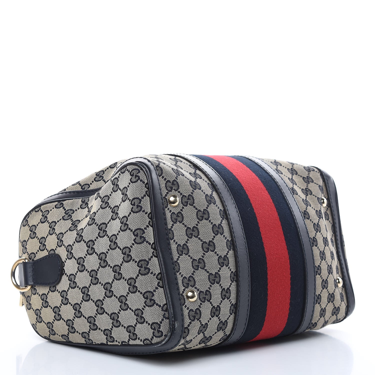 Gucci Monogram Selleria Calfskin Vintage Web Medium Boston Beige Blue 4 of 19