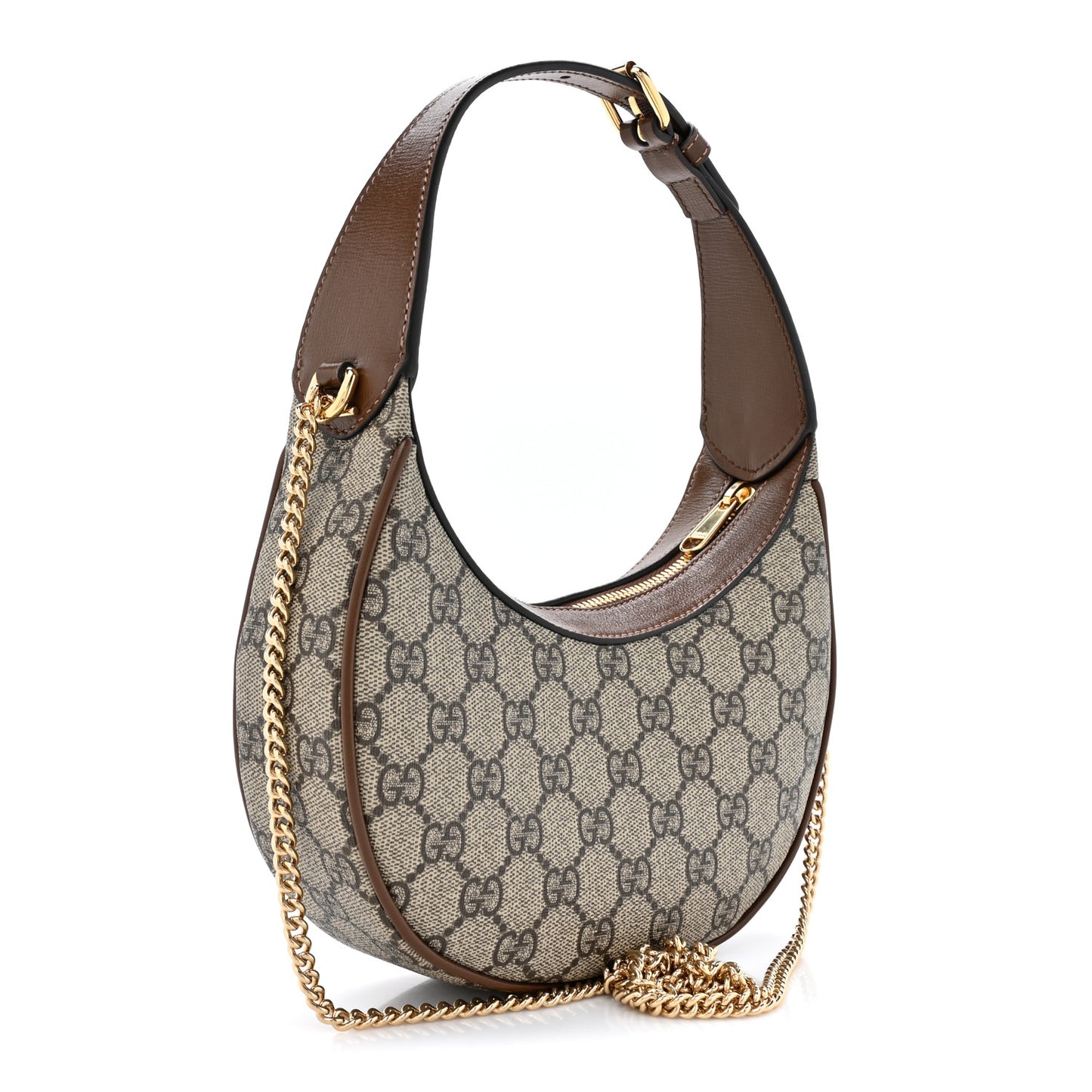 GG Supreme Monogram Azalea Calfskin Mini Retro Interlocking G Half Moon Bag Beige Ebony Brown Sugar