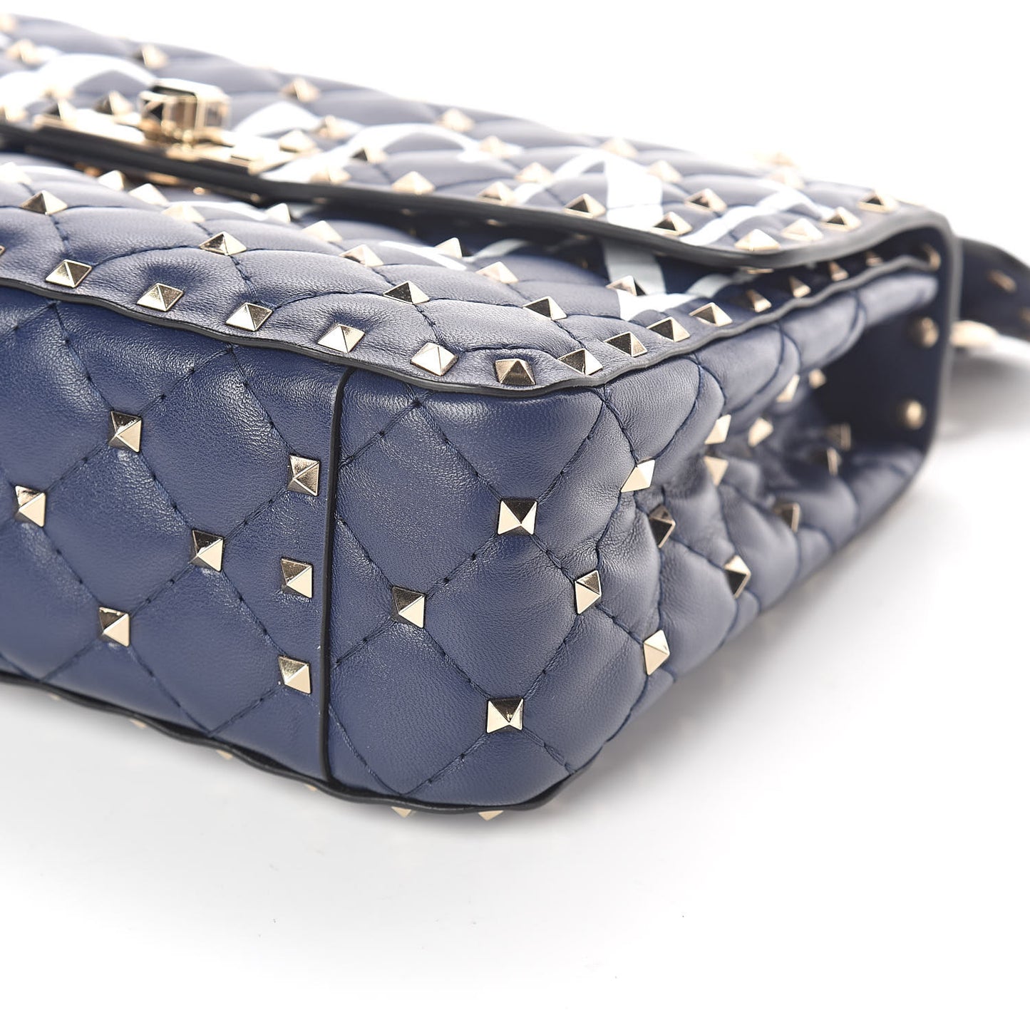 Nappa VLTN Print Medium Rockstud Spike Shoulder Bag Pure Blue White