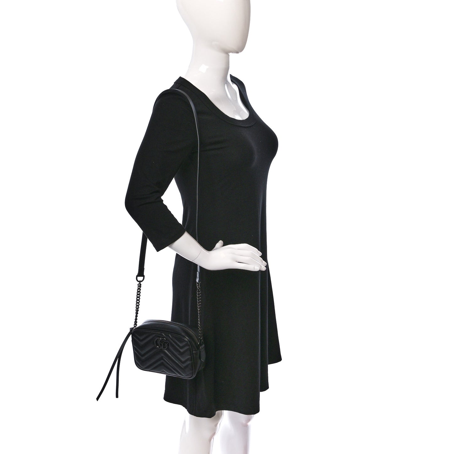 Calfskin Matelasse Monochrome Mini GG Marmont Chain Shoulder Bag Black