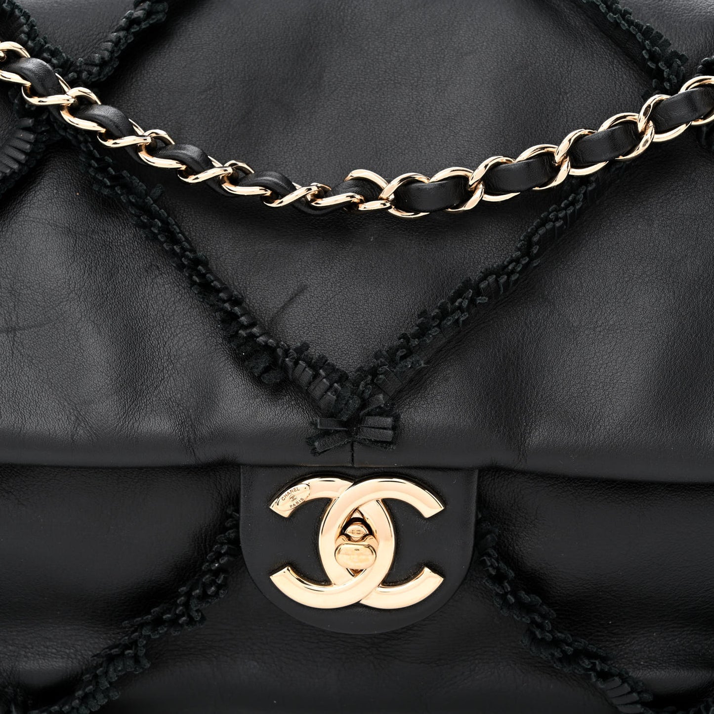 Lambskin Fringe Single Flap Black