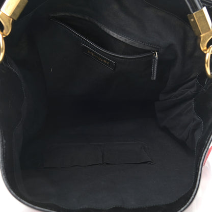 Saint Laurent Patent Leather Canvas Poppy Print Large Roady Hobo Black 5 of 9