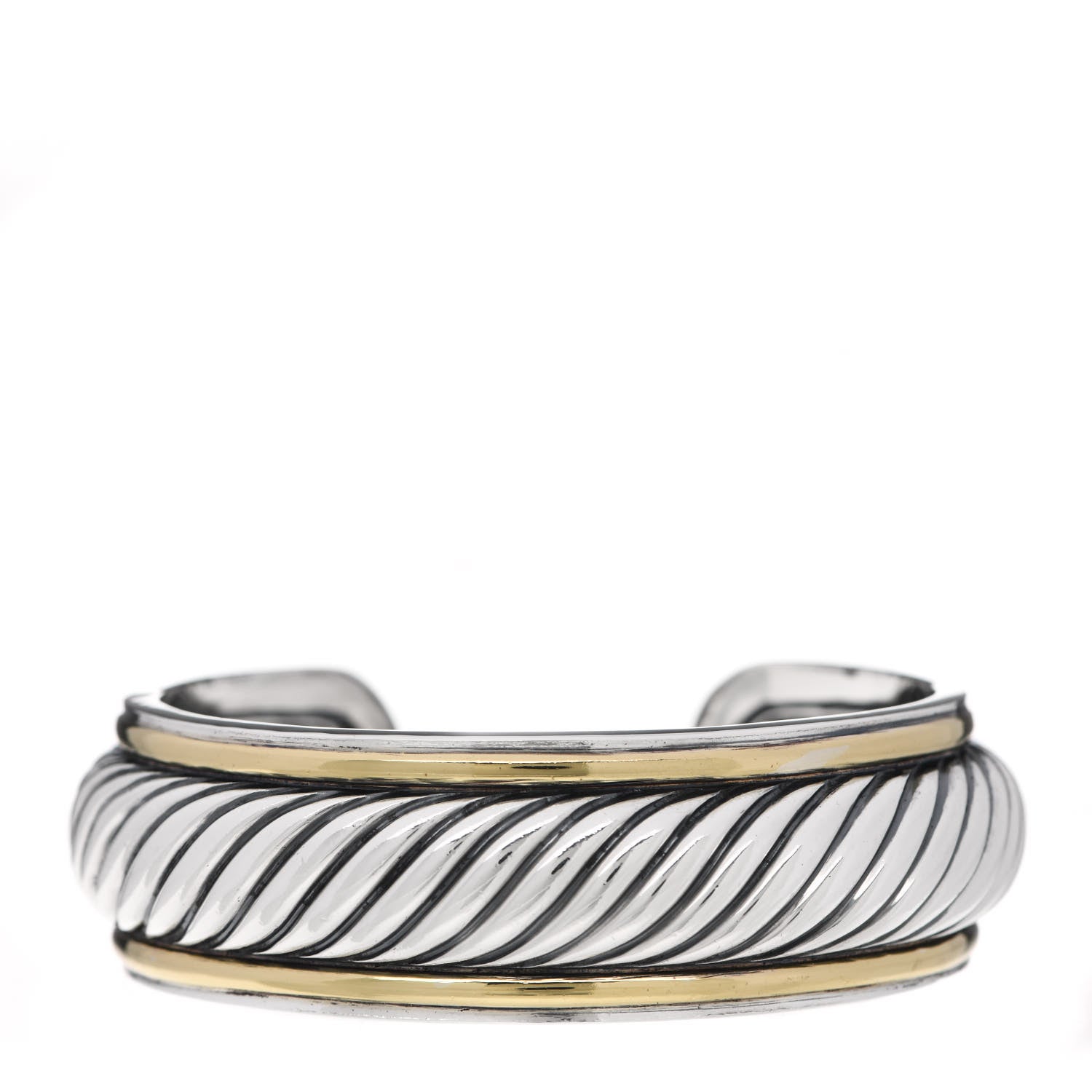 David Yurman Sterling Silver 18K Yellow Gold Sculpted Cable Cuff Bracelet 1 of 4