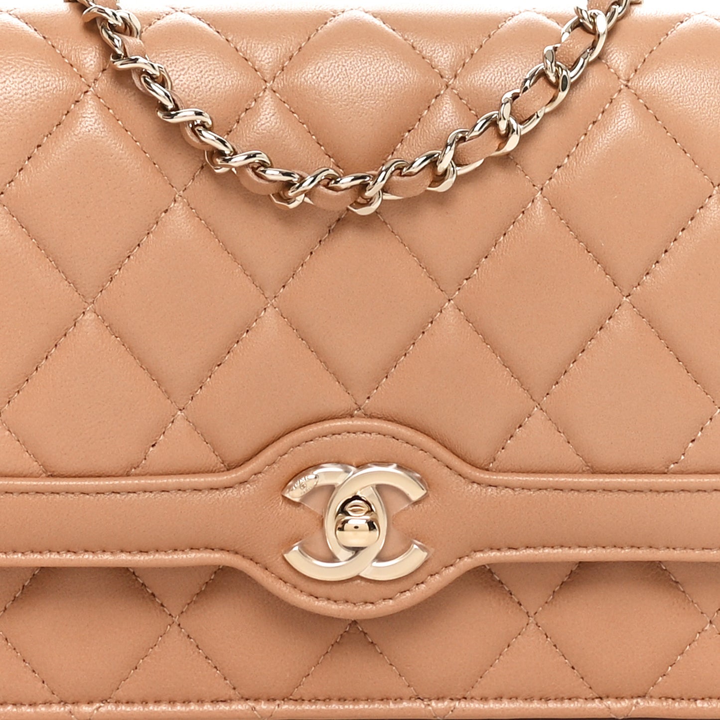 Lambskin Quilted Hold The Line Wallet On Chain WOC Dark Beige