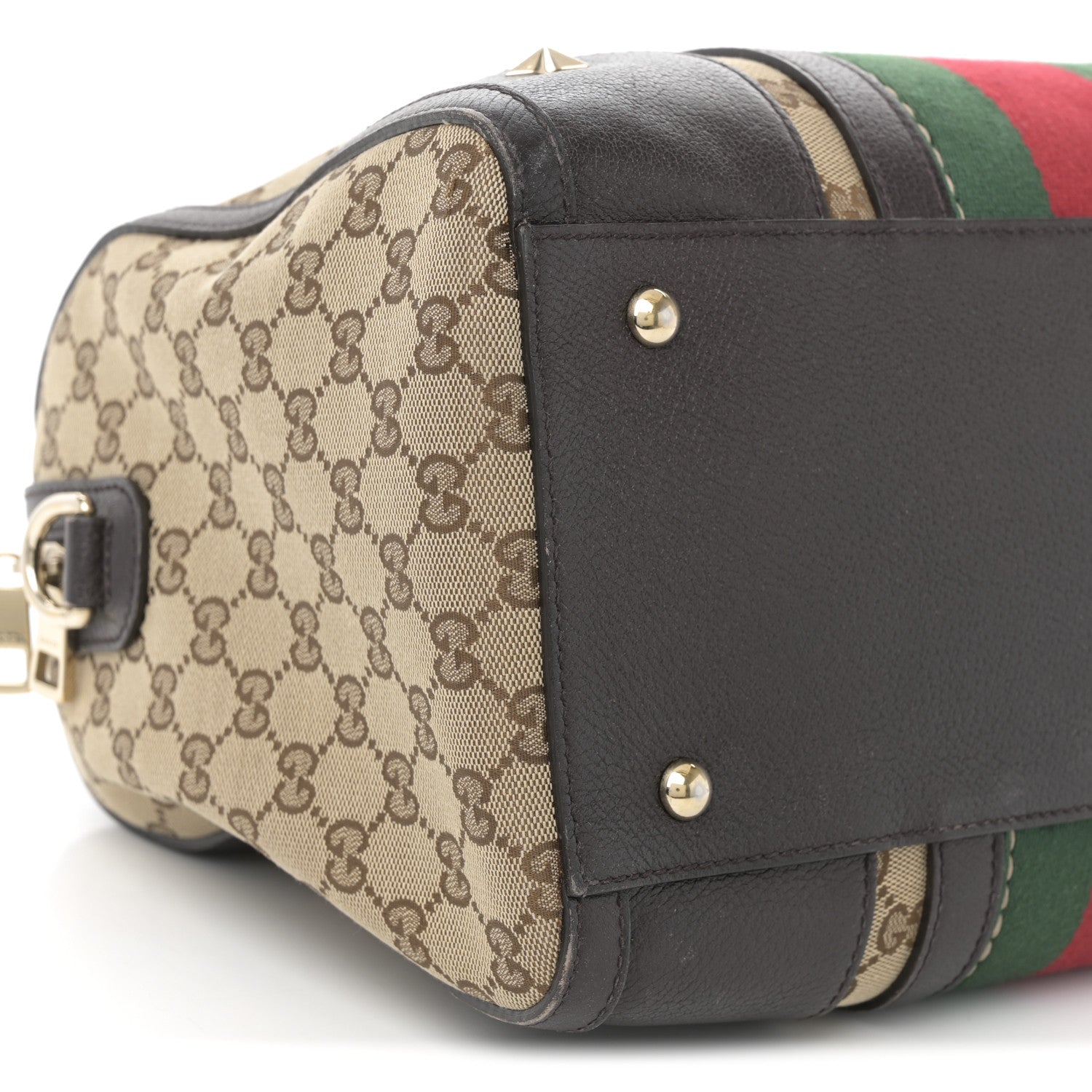 Gucci Monogram Vintage Web Medium Webby Bee Boston Dark Brown 9 of 11