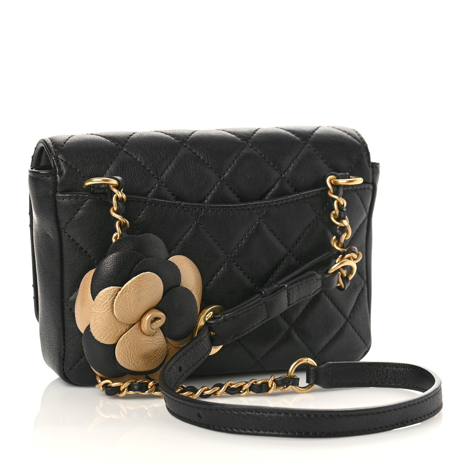 Chanel Lambskin Quilted Camellia Flower Waist Flap Black 3 of 11