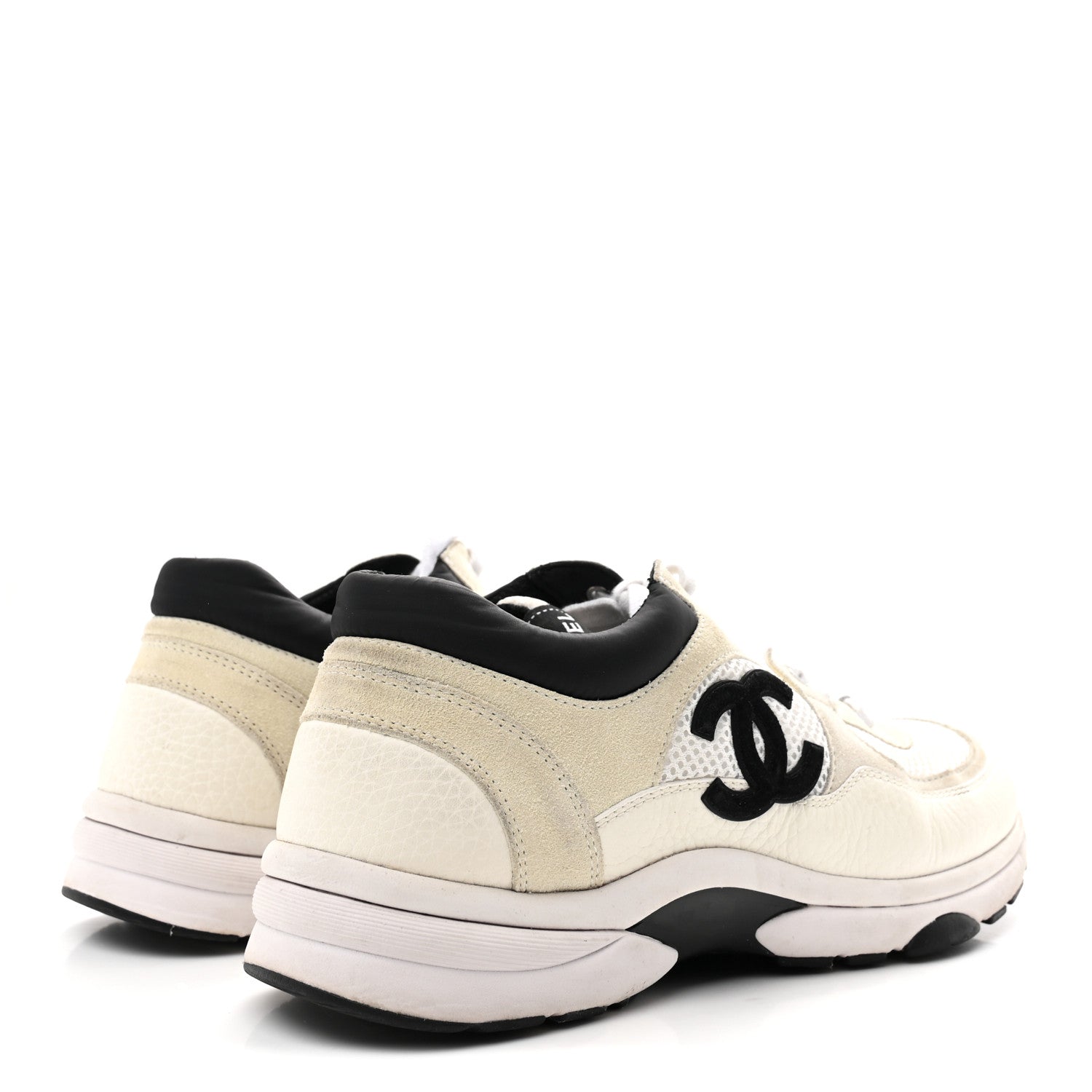 Chanel Mesh Suede Calfskin Grained Calfskin Womens CC Sneakers 39.5 White Black 5 of 9
