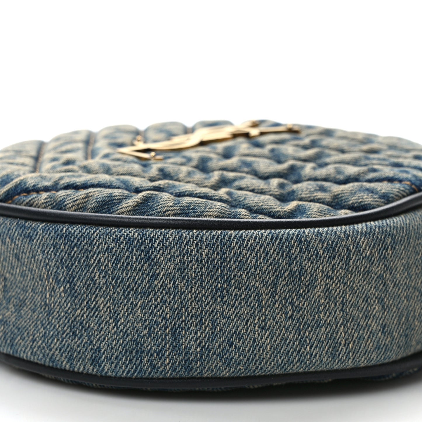 Denim Quilted Monogram Round Crossbody Bag Rodeo Blue