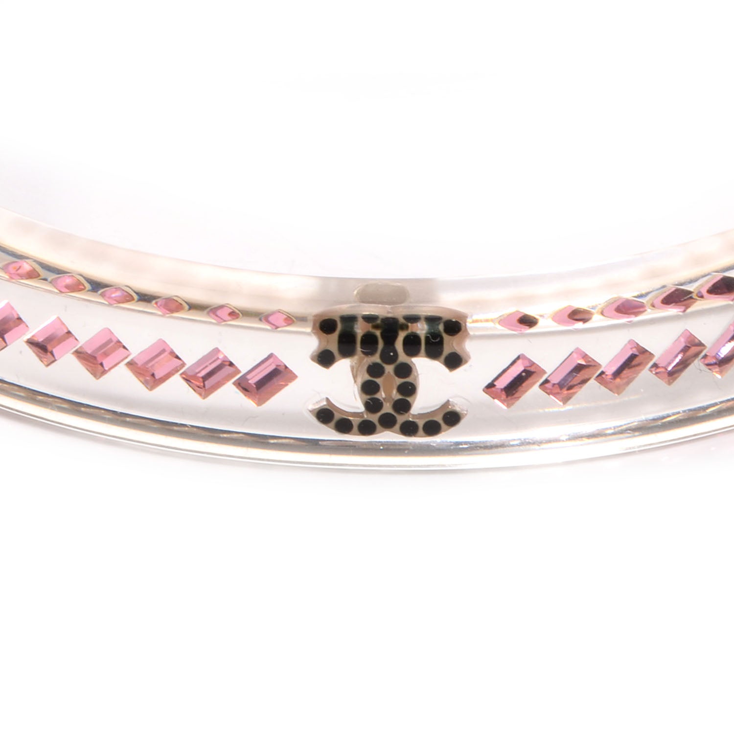 Chanel Translucent Resin Crystal CC Bracelet Pink Black 3 of 6