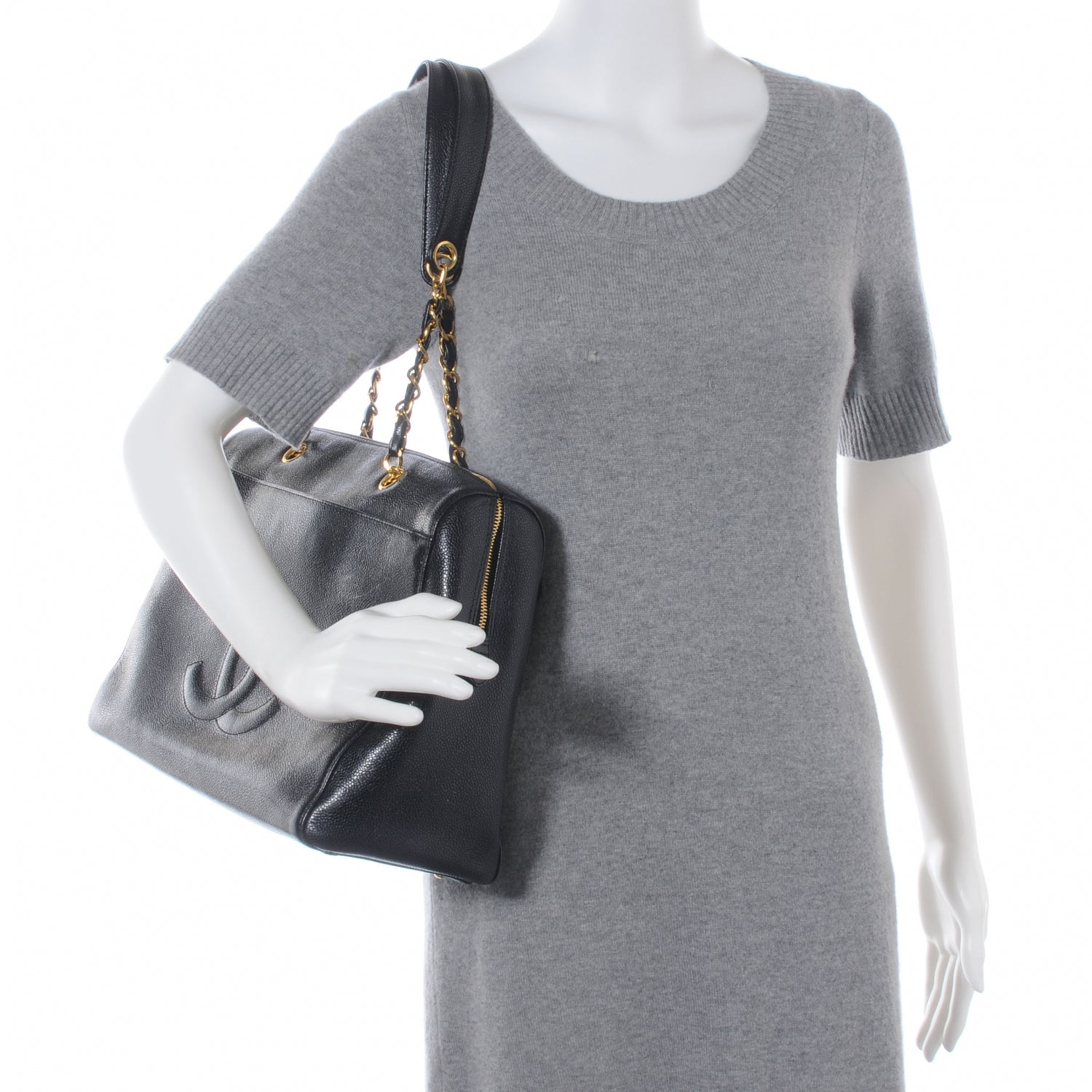 Chanel Caviar Large CC Shoulder Bag Black 2 of 7