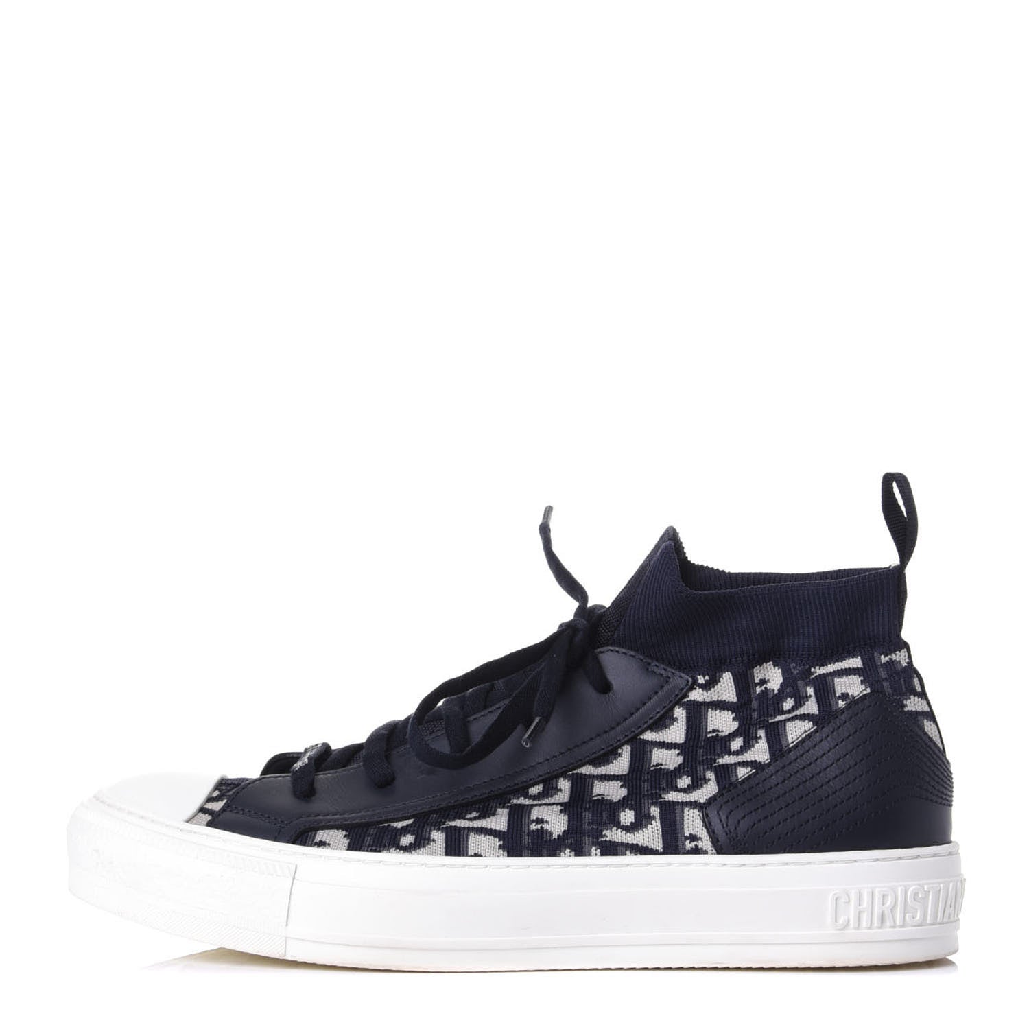 Christian Dior Technical Knit Calfskin Oblique Womens Walk'n Dior Mid Top Sneakers 40 Deep Blue 1 of 9