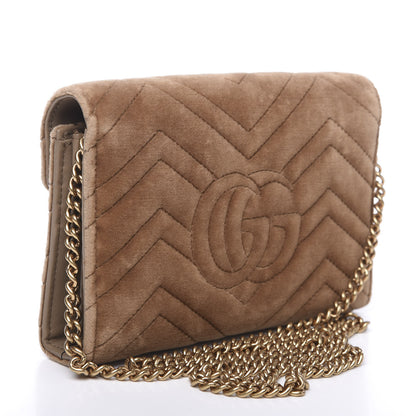 Gucci Velvet Matelasse GG Marmont Chain Wallet Taupe 2 of 12