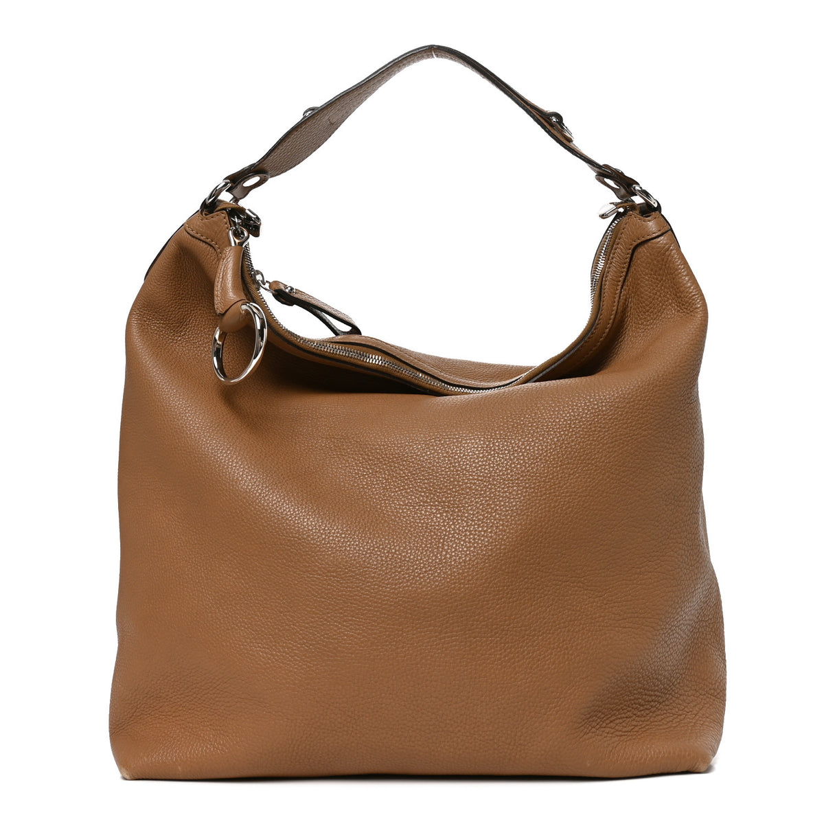 Pebbled Calfskin Large Icon Bit Hobo Beige