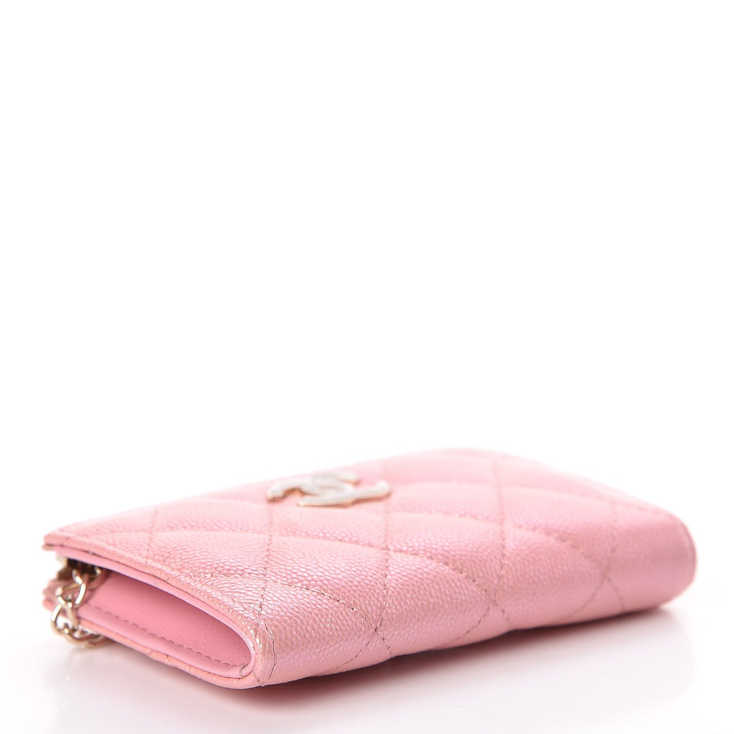 Iridescent Caviar Quilted Zipped Key Holder Case Rose Pink