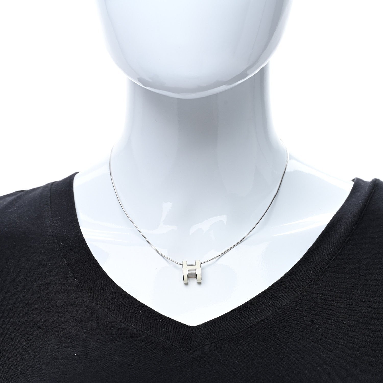 Hermes Lacquered Palladium Pop H Pendant Necklace White 3 of 5