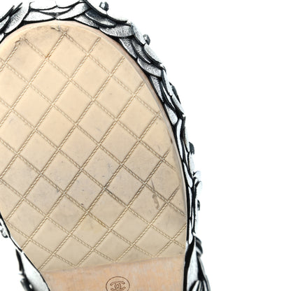 Chanel Metallic Crumpled Lambskin Wooden Camellia Mules 37.5 Silver 9 of 12