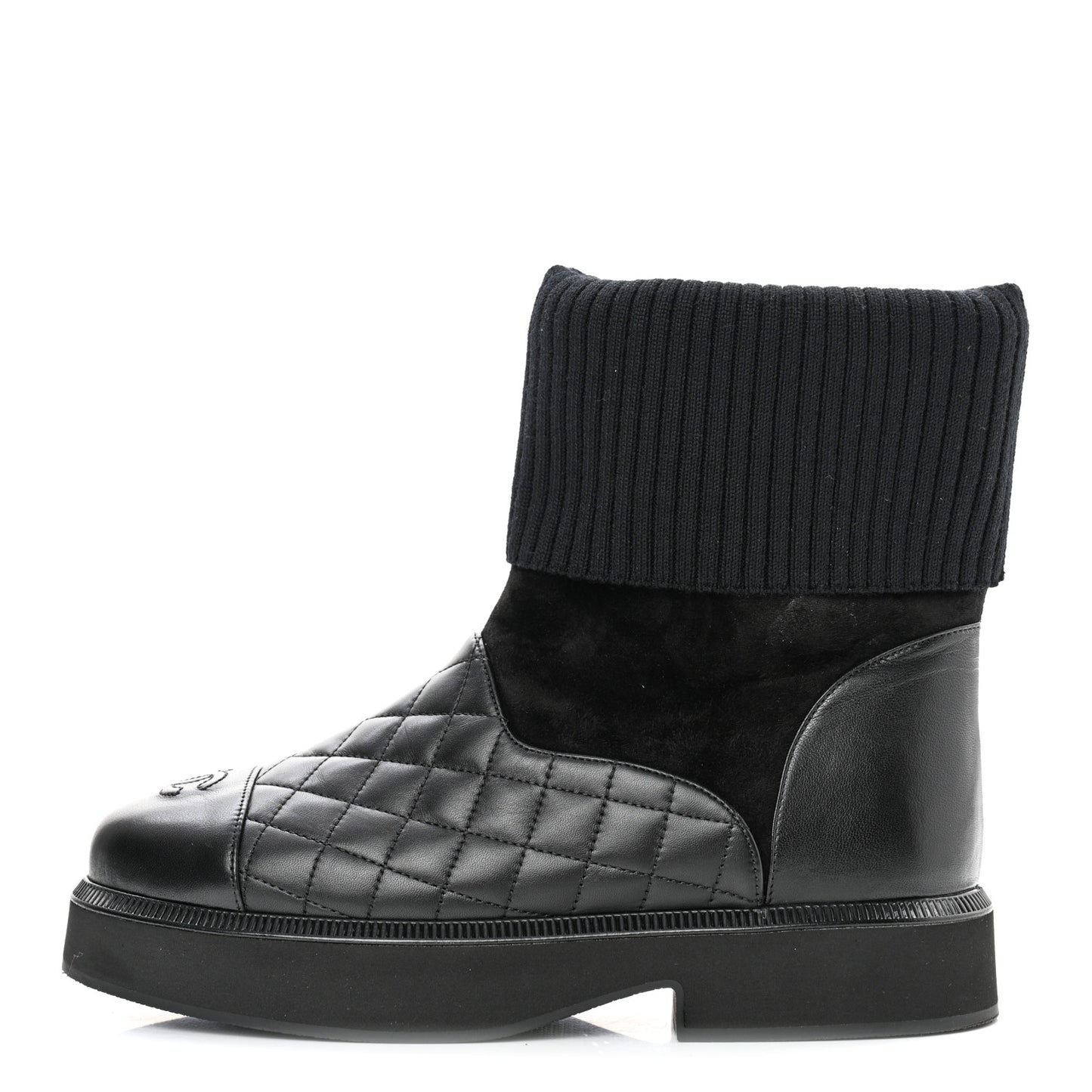 Suede Lambskin Calfskin Knit Womens Ankle Boots 37.5 Black