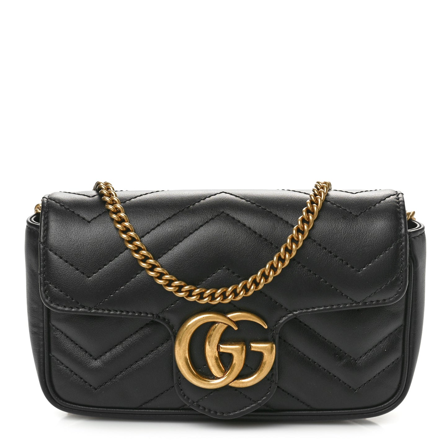 Calfskin Matelasse Super Mini GG Marmont Shoulder Bag Black