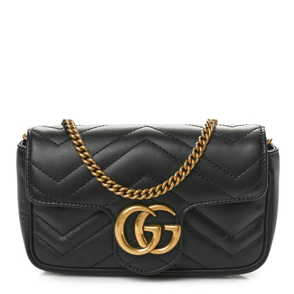Gucci Calfskin Matelasse Super Mini GG Marmont Shoulder Bag Black 1 of 10
