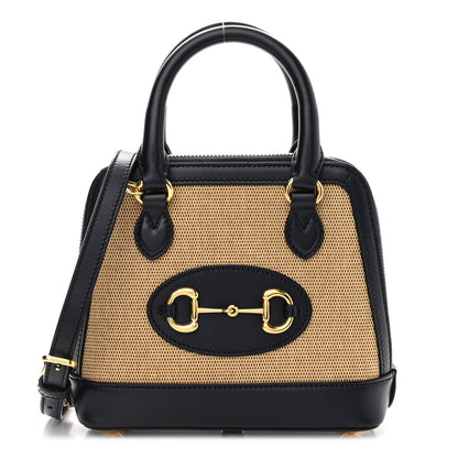 Gucci Vintage Rice Canvas Plutone Calfskin Mini Horsebit 1955 Top Handle Bag Beige Blue 1 of 9